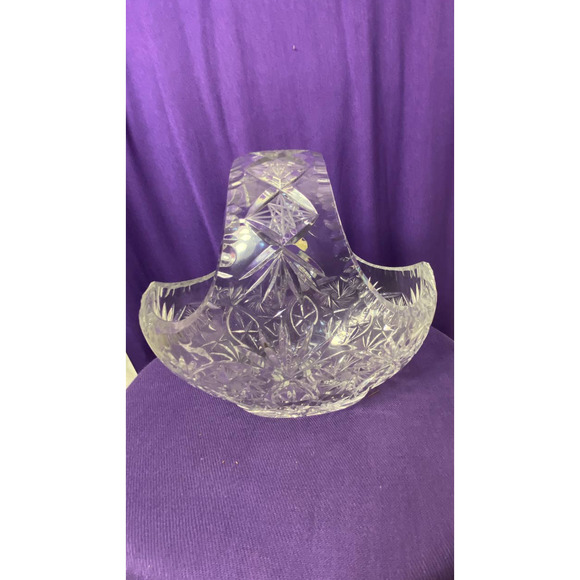 Vintage Lead Crystal Clear Cut Diamond Design Basket - Picture 1 of 15